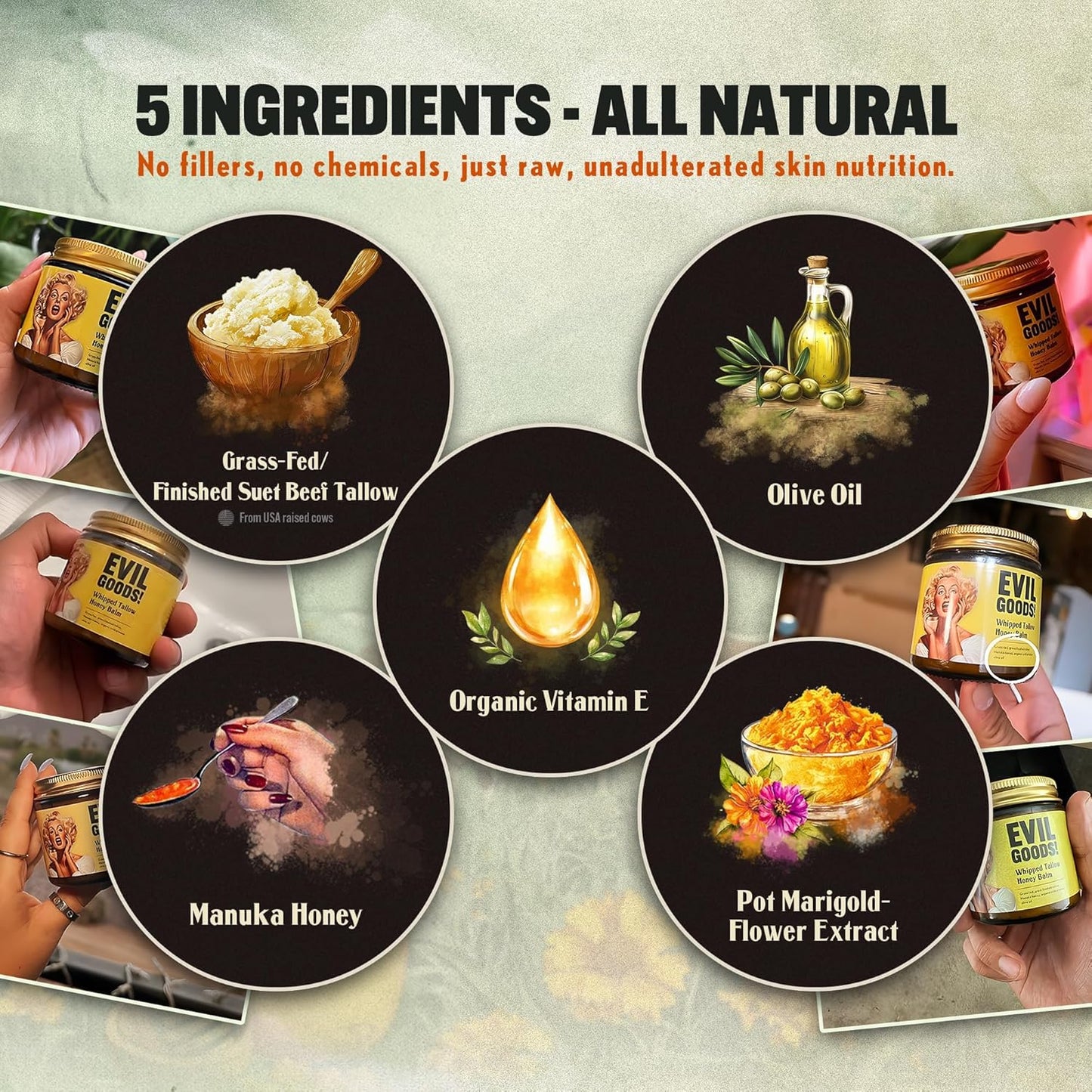 🌿 CREMA EVIL GOODS – Hidratación Natural con Sarga Batida de Ternera y Miel de Manuka